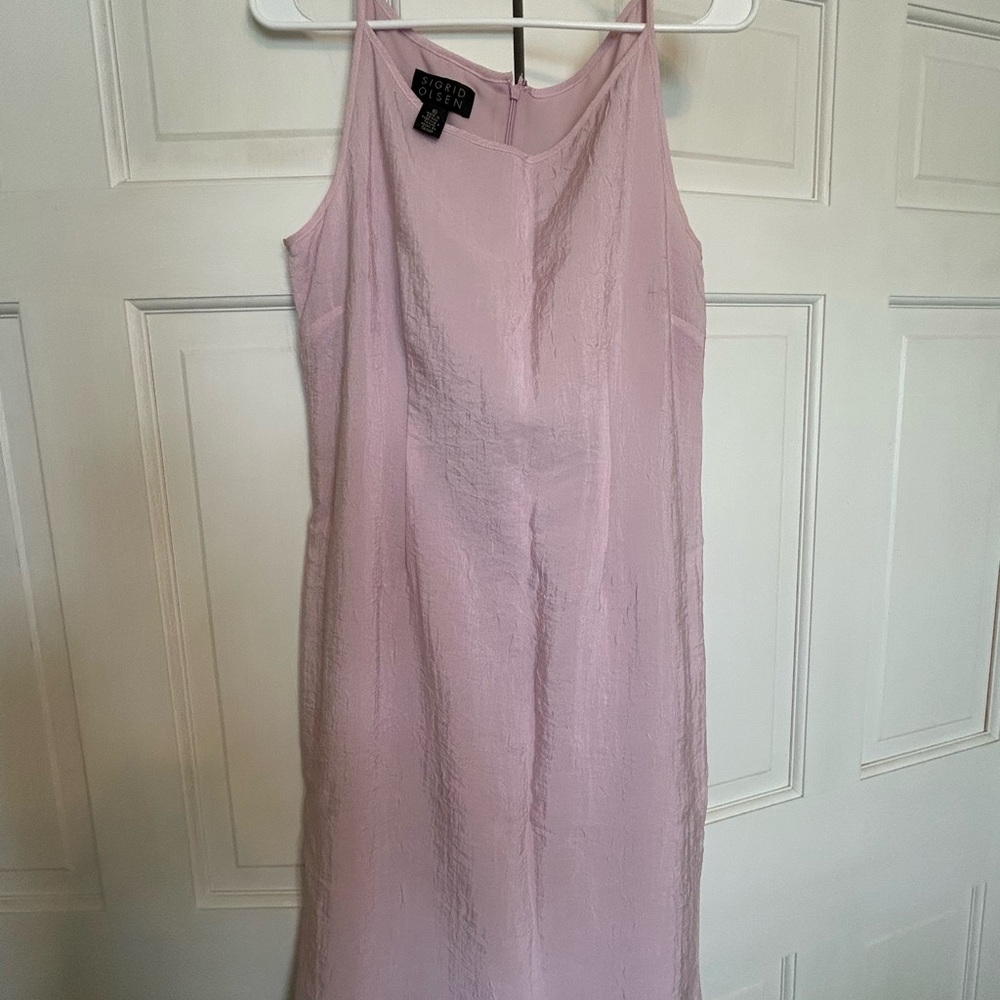 Sigrid Olsen Pink Crepe Sheath Spaghetti Strap Midi Dress
